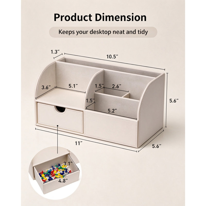 Stationery Desk Tidy Organiser with Drawer, Open‑Top Storage Caddy with Multi‑Sized Compartments for Office Desk Supplies & Small Accessories