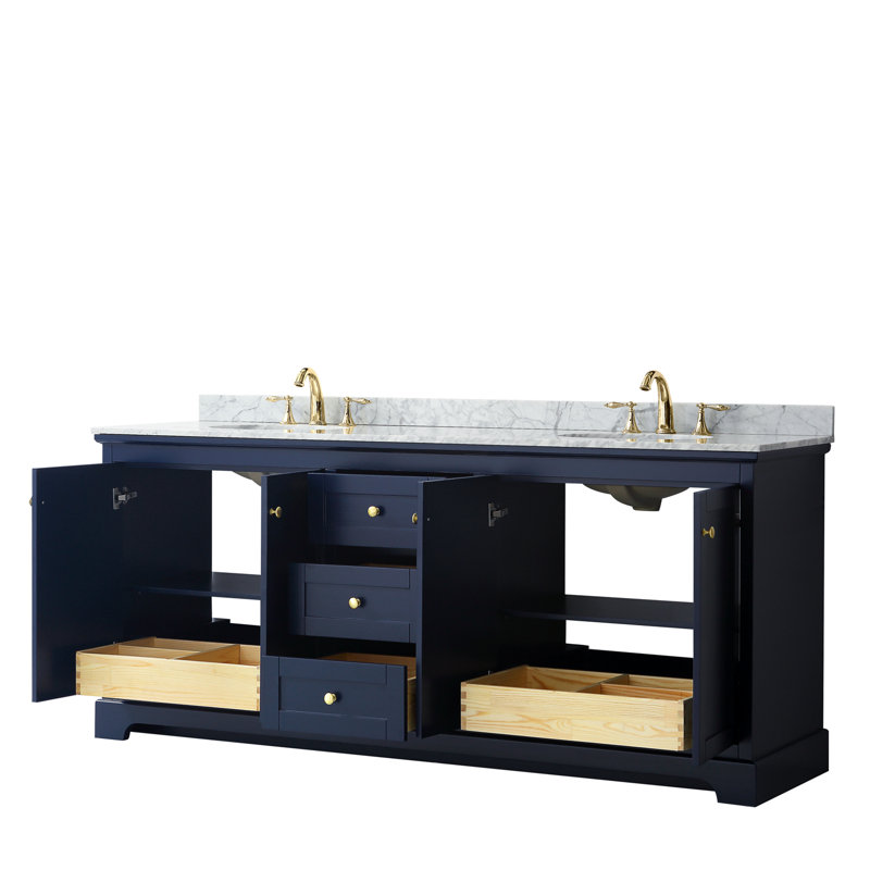 Ensemble de meuble-lavabo double 80 po Avery, Bleu foncé, Noir mat