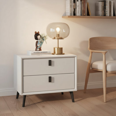 Modern Nightstand, With 2 Drawers & Microfibre Leather Surface, Silent Rails & Carbon Alloy Handles, Contemporary Bedside Style