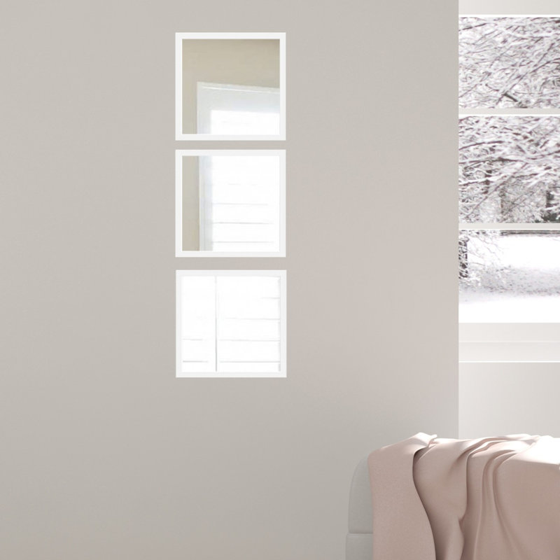 Elegant Mirror Set (3 Pieces), White & Silver, 9.4 x 9.4 inches | 100% Glass with Laminated Plastic Frame, Thickness: 0.16 inches | Ideal for Home Decor, Modern Aesthetic, and Functional Design