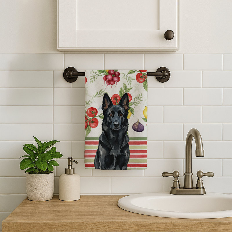Serviette de cuisine noire à légumes berger allemand, Black German Shepherd