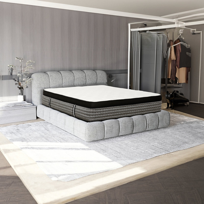 Matelas hybride à ressorts ensachés de qualité supérieure, matelas en mousse viscoélastique imprégnée de gel, blanc / gris