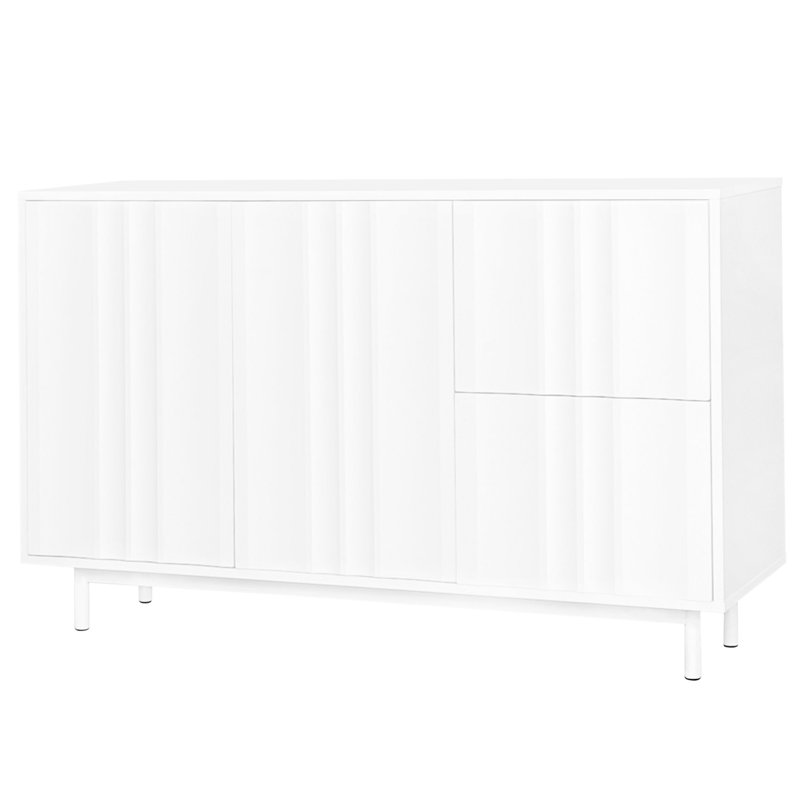 Rangement blanc avec motif ondulé - 2 portes, tiroirs, réglables pour plusieurs espaces