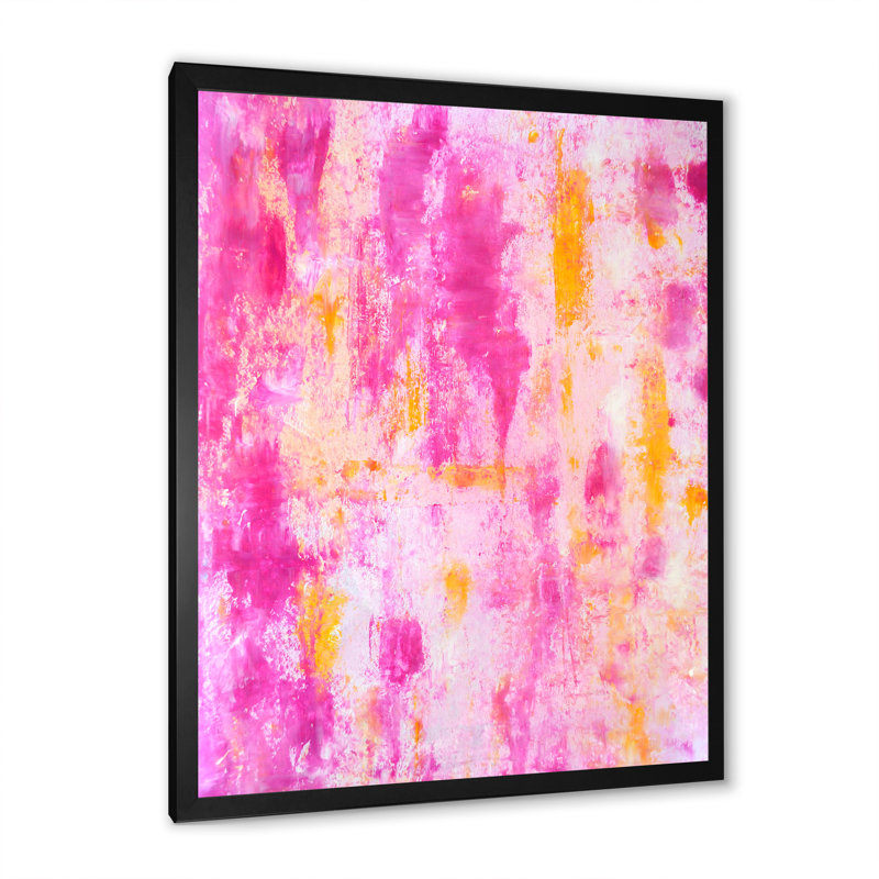 Pink And Orange Abstract Art IV - Painting on Canvas, Black Picture Frame, 20" H x 12" W x 1" D