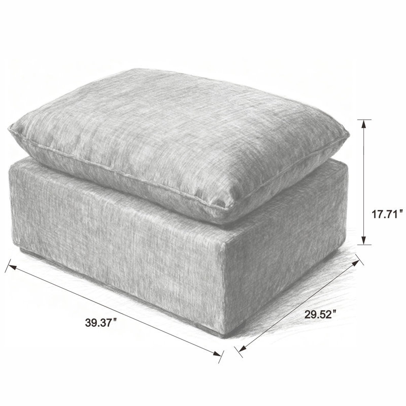 Upholstered Chenille Ottoman, No Assembly Needed, Matches Compression Cloud Sectional Collection, Black Chenille