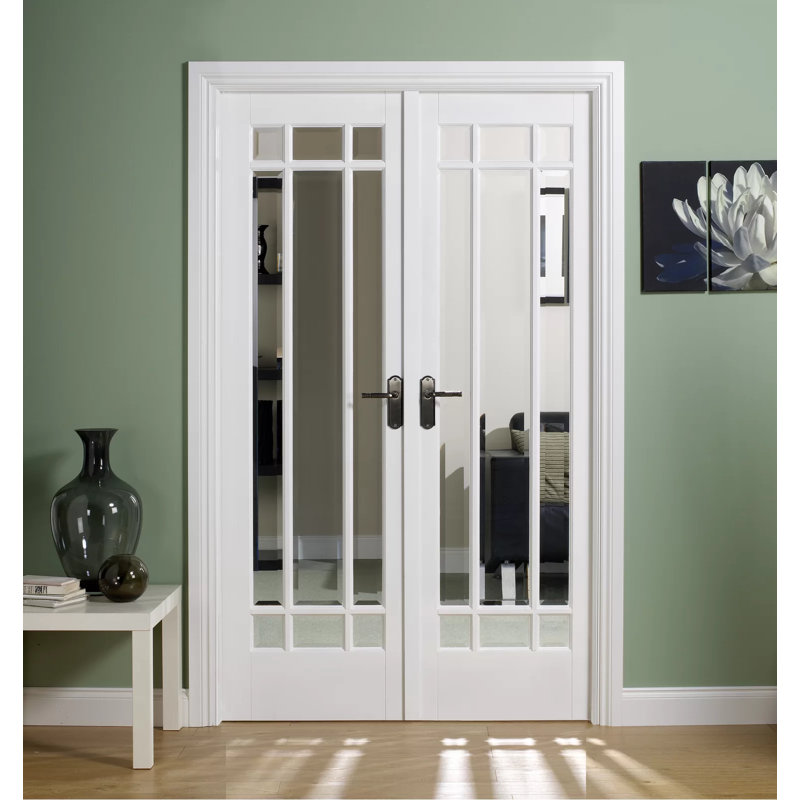 Manhattan Clear Bevelled Glazed Primed White Internal Door Pair, 198.1cm H x 116.8cm W x 4cm D