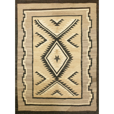 Neutral Antique Tribal Design Native American Wool Navajo Flat Weave Rug