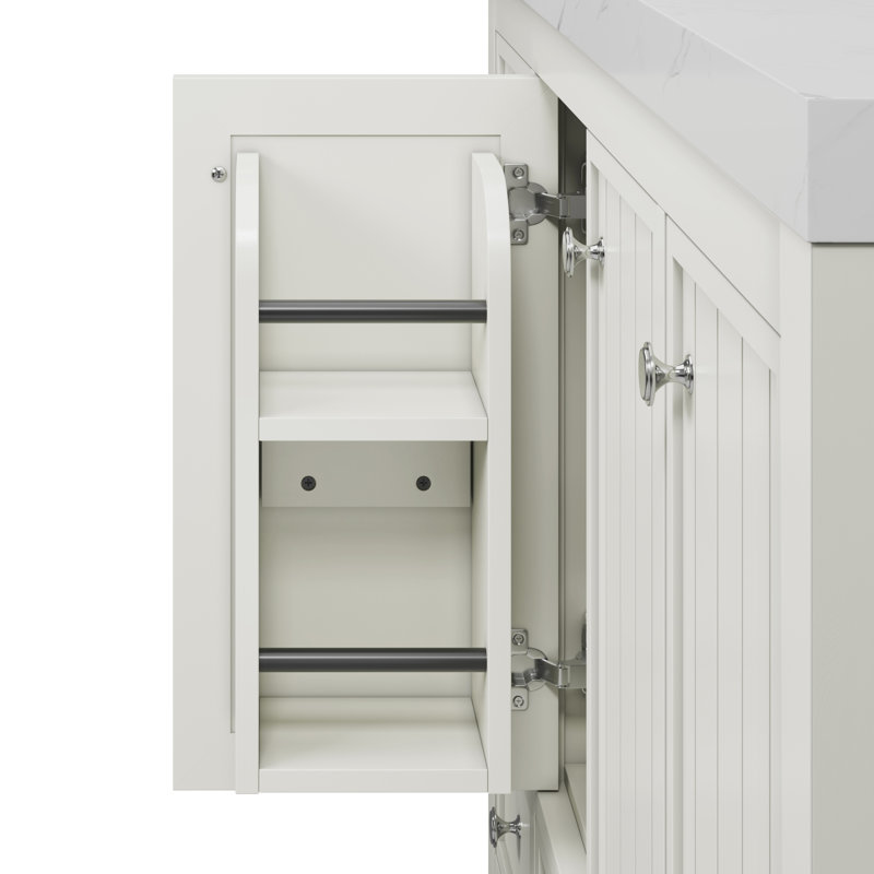 Meuble-lavabo 48 po avec comptoir en quartz blanc Thassos Aula, Blanc perle