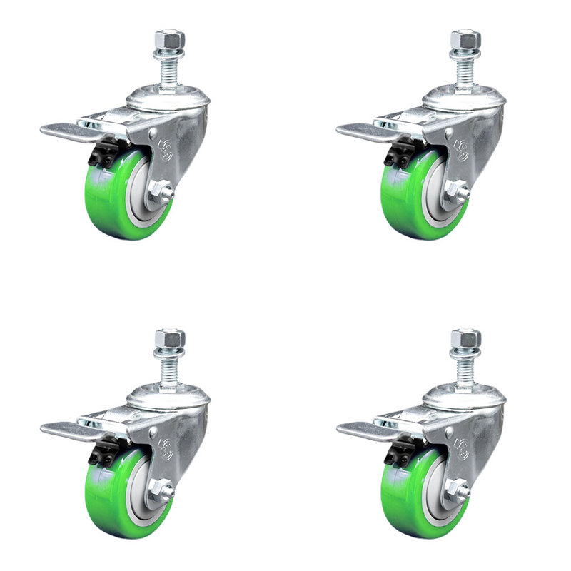 Ensemble de roulettes à tige pivotante en polyuréthane de 12 mm avec frein à verrouillage total