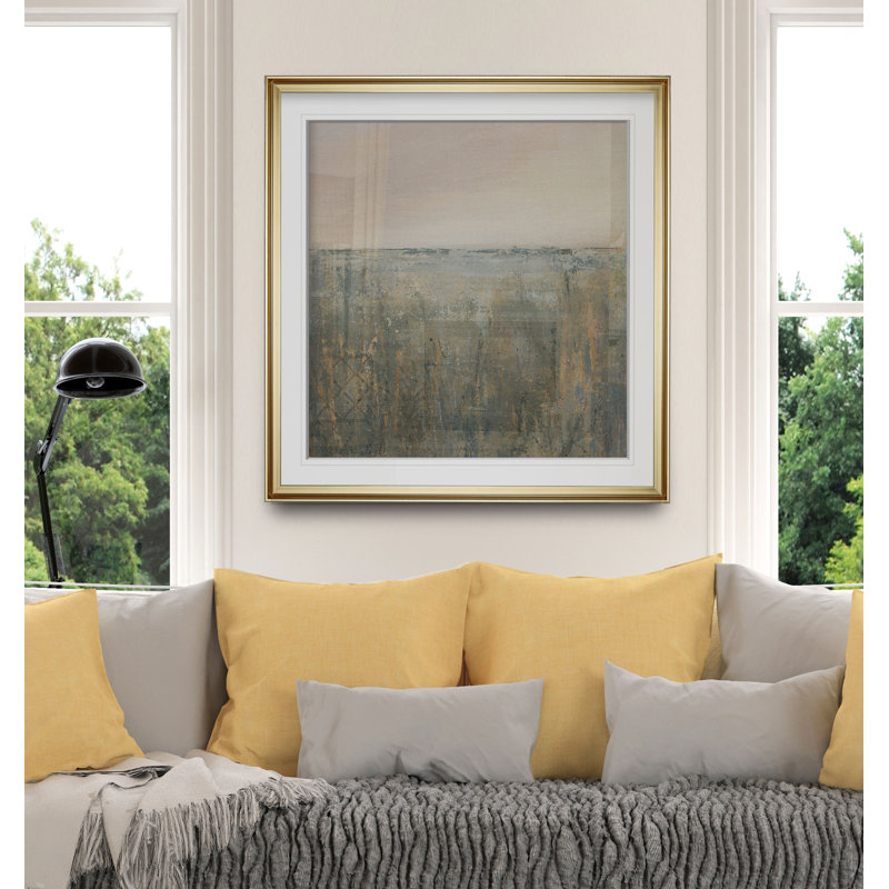 Coucher de soleil dans le marais - reproduction d'art, H 23 po x l 23 po, Cadre noir, Doré