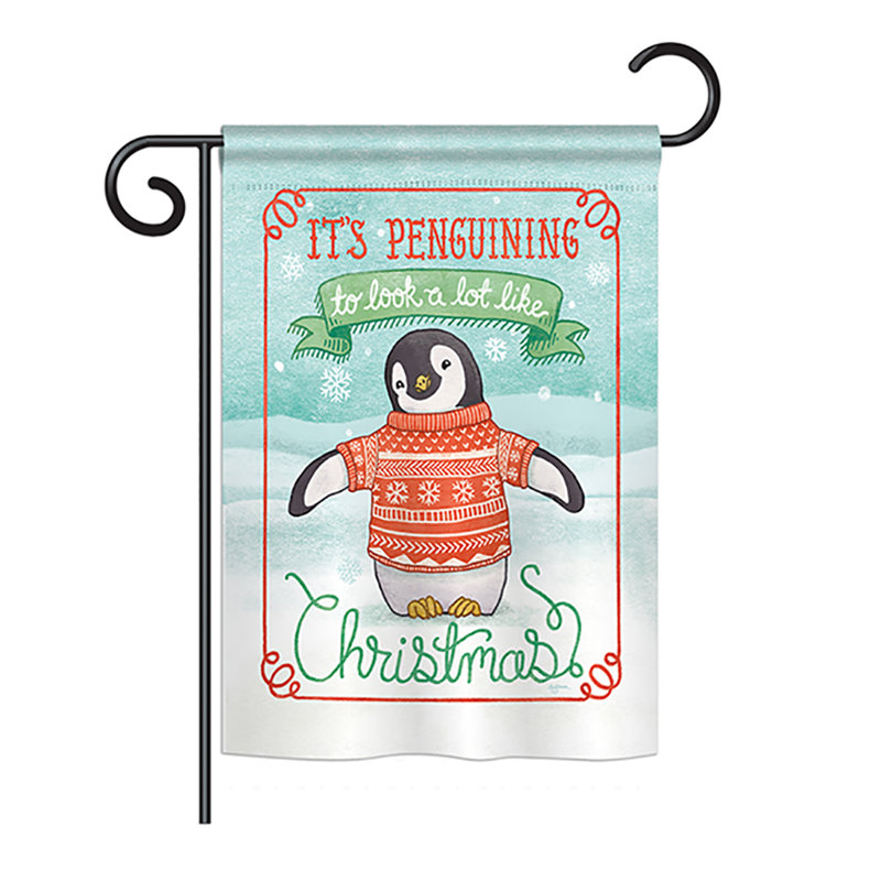 Il est penguining pour avoir une apparence hivernale de 19 po x 13 po. drapeau de jardin, Polyester, Vert clair