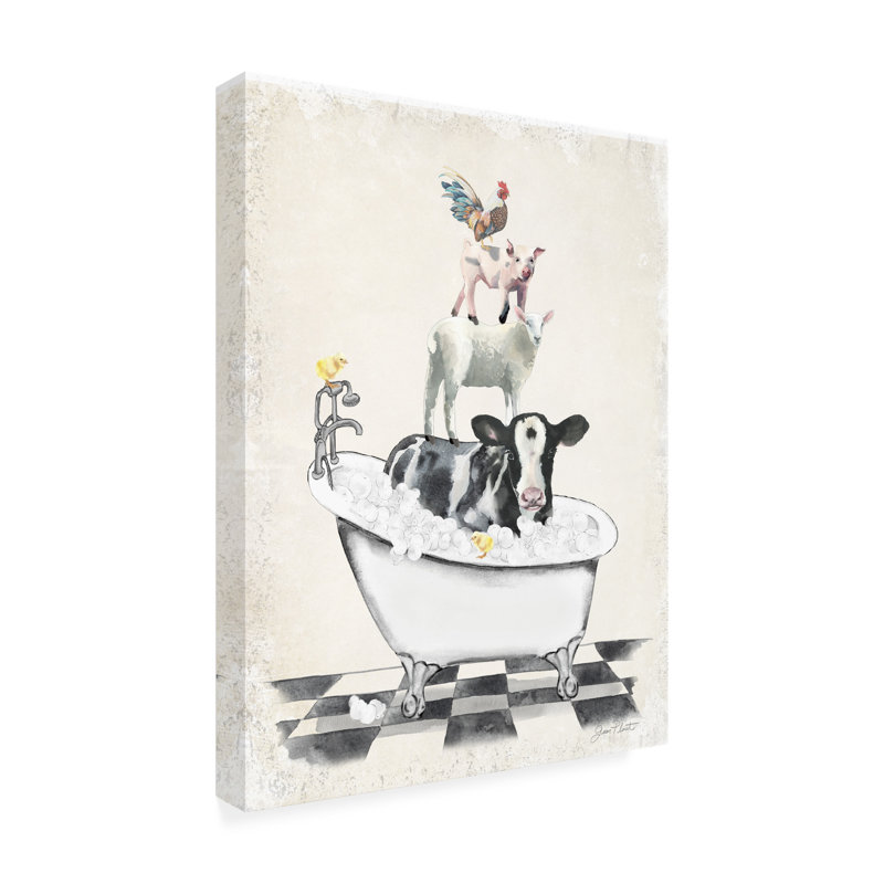 Wrapped Canvas Wall Art - Jean Plout 'Farm Animals Bath E' Wall Art for Living Room, Bedroom, or Office Décor - 14 x 19 Inches - 14x19