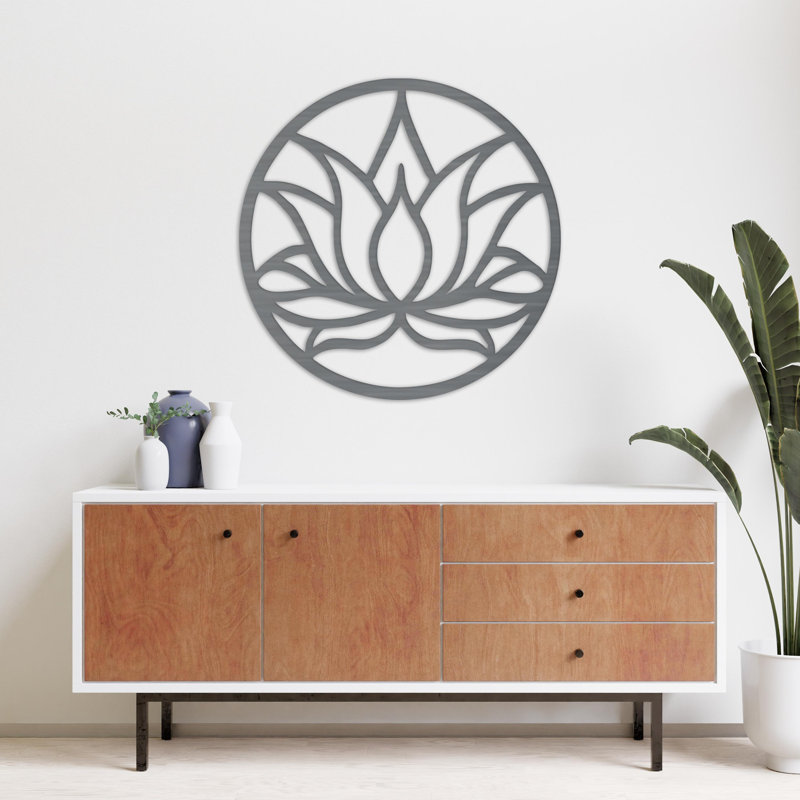 Cercle de lotus, art mural - ACM, H 32 po x l 32 po x P 0,25 po, Noir