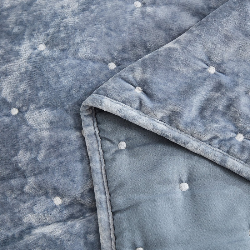 Polyester Velvet Quilt, Full Quilt + 2 Standard Shams, Blue
