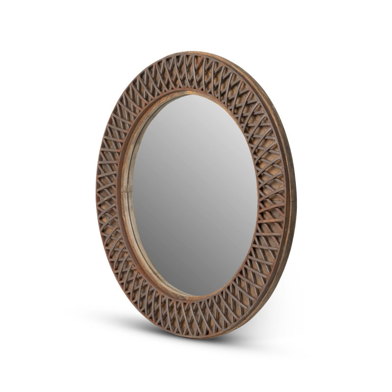 Wood Round Wall Mirror