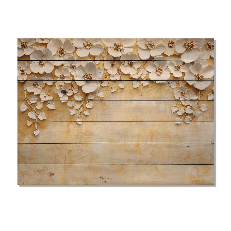 Harmonie dorée des prairies à fleurs sauvages II - Impression sur bois blanc traditionnel sur bois de pin naturel