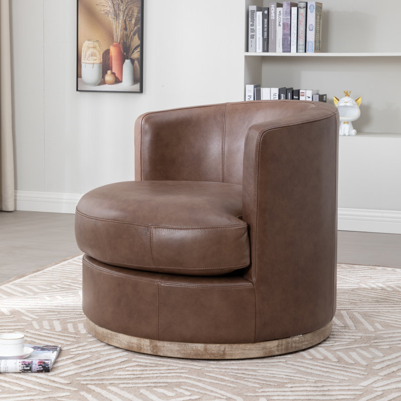 Arabella Genuine Leather Swivel Barrel Chair , Cocoa Genuine Leather