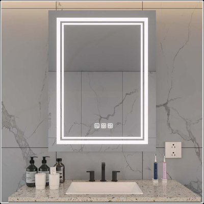 Sleek Bathroom Mirror with LED Front Light, Anti-Fog, HD Reflection, and Dimmable Colors