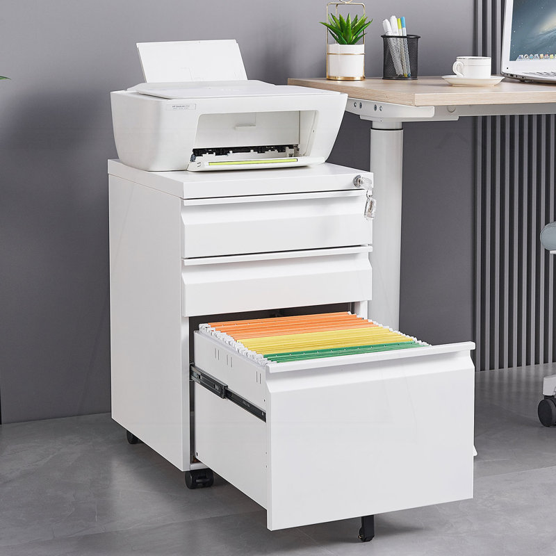 Classeur polyvalent verrouillable en métal à 3 tiroirs pour le bureau et la maison, Blanc