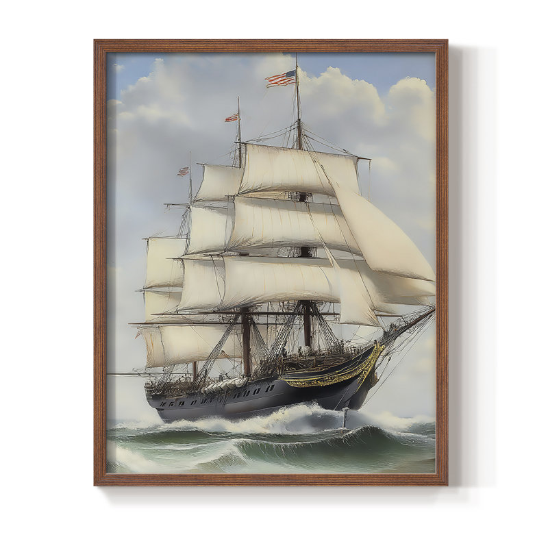 NAUTICAL Series LXI, reproduction encadrée - bois massif, H 11 po x l 9 po, Noyer