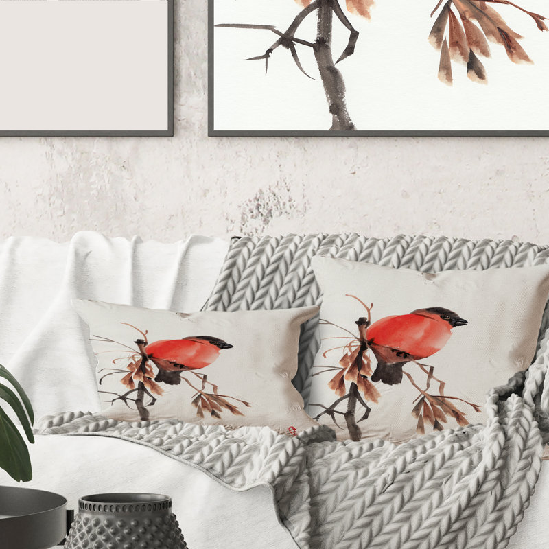 Housse et insert d'oreiller rectangulaire Bullfinch Bird on a Branch
