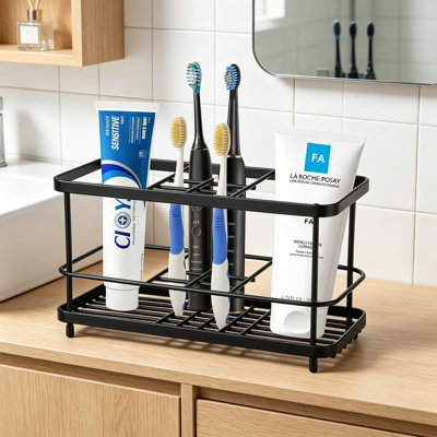 Stainless Steel Toothbrush Holder With 7 Slots And Drainage Tray, Bathroom Organizer For Countertop Or Wall Mount, Rust-Resistant Bathroom Accessories