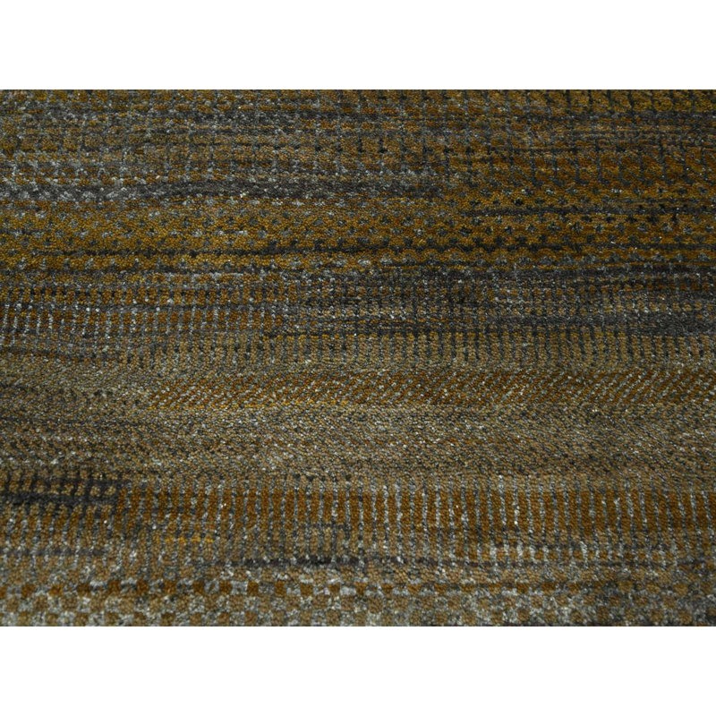 Tapis oriental brun en laine et en soie noué à la main 9 pi x 11 pi 10 po