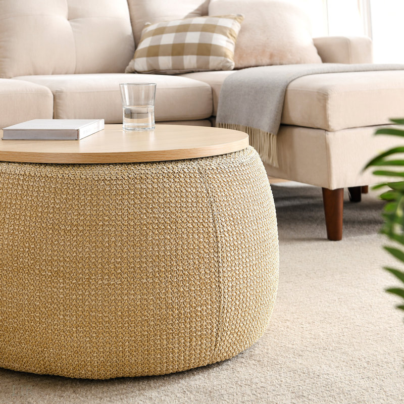 Round Storage Ottoman, 2 In 1 Function, Work As End Table And Ottoman, End Table