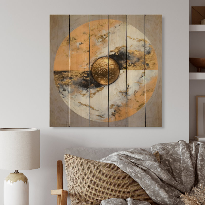 Yin et Yang I sur fond blanc doré, H 25 po x l 25 po x P 0,78 po