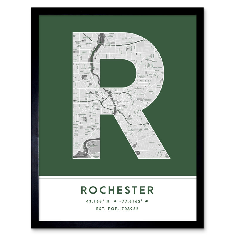 Rochester City Map Rochester Green by Wee Blue Coo - Single Picture Frame Typography