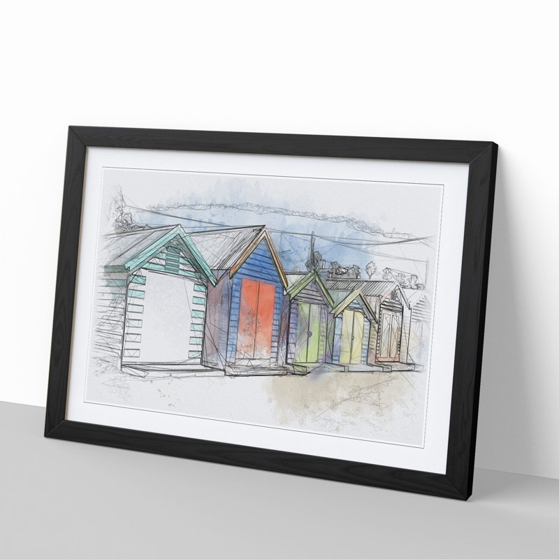 Colourful Beach Huts - Picture Frame Painting, 65cm H x 90cm W x 2cm D, Black