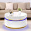 Table basse ronde blanche 39 po avec dessus en verre et lumières DEL Tavita