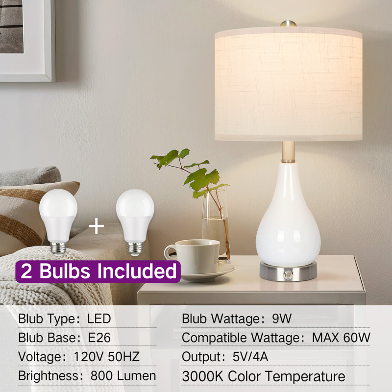 Alysiana Ceramic Touch Control Dimmable Table Lamp With USB