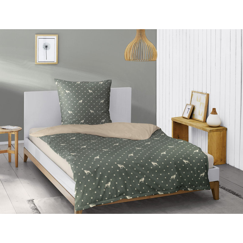 Panda 8395 Brushed Cotton Duvet Cover Set, Green, 155 x 200cm - 1 Pillowcase ( 80 x 80cm)