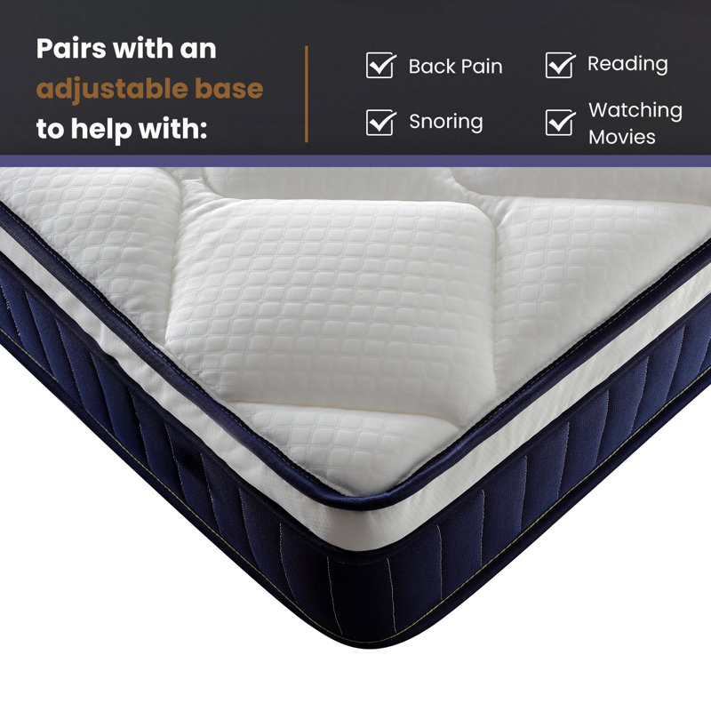 Ressort ensaché moyen rafraîchissant 10 po avec matelas en mousse viscoélastique hybride dans une boîte, Lit simple