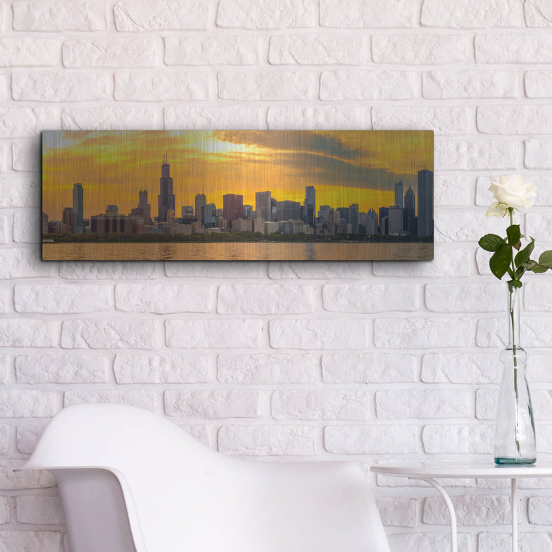 «Chicago Golden Sunset Panorama» par AKG, H 12 po x l 36 po