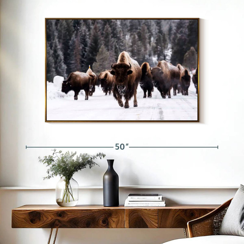 Bisons d'hiver, Cadre flottant doré, 40 po x 27 po