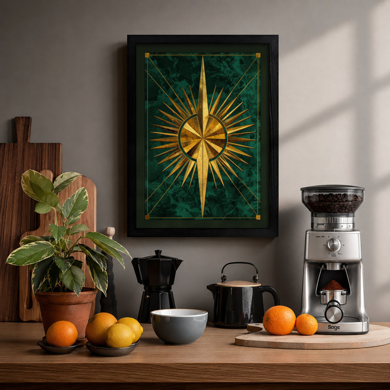 Gilded Star Geometric - Framed Print, A2 - 59.4 x 42.0 cm, Black