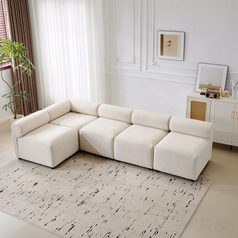 Basic Sectional Sofa, 5-Piece L-Shaped Modular Free Combination  Sofa Couch