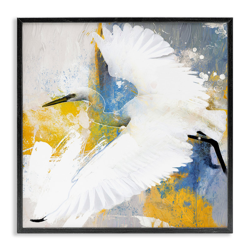  Aigrette moderne en vol, estampe numérique de Porter Hastings, Giclée encadrée noir minuit, H 24 po x l 24 po