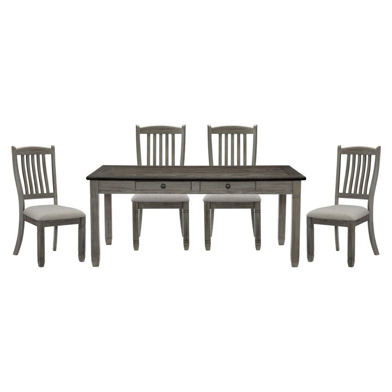 Ensemble de salle à manger 5 pièces avec 6 tiroirs et 4 chaises d'appoint style campagnard décontracté