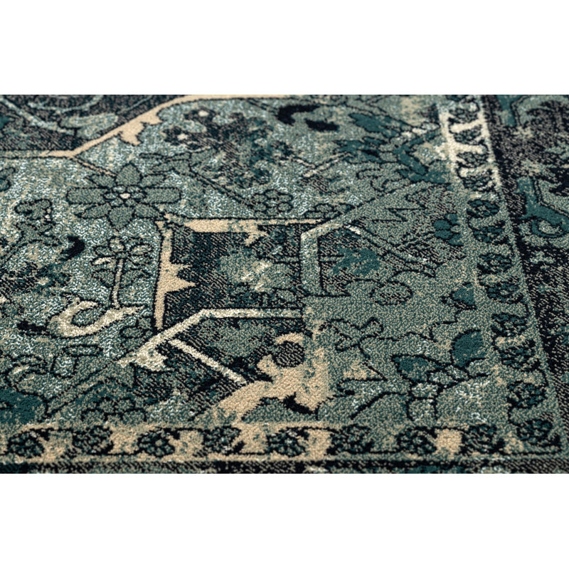 Raiden Oriental Wool Area Rug, Blue and green, Rectangular 200 x 300cm