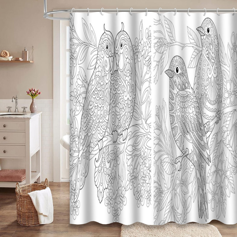 Rideau de douche avec 12 crochets Parrots Love Couple, L 72 po x l 78 po