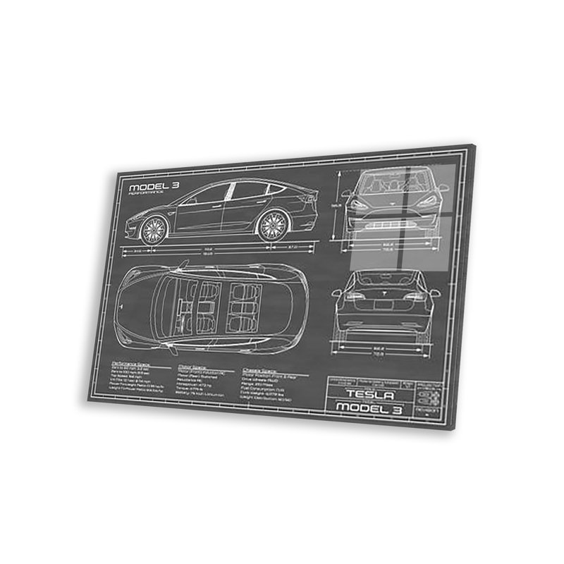 Action Blueprints - Unframed Graphic Art, Black/White, 24" H x 16" W x 0.25" D