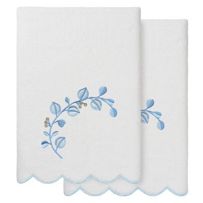  100% Turkish Cotton WILD BRANCH Scallop 2PC Embellished Bath Towel Set