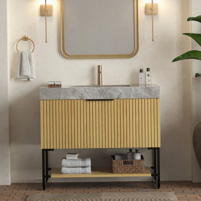 Freestanding Bathroom Vanity With Drawer And Open Shelf, Offering Ample Storage, Durable Materials, And Easy Installation