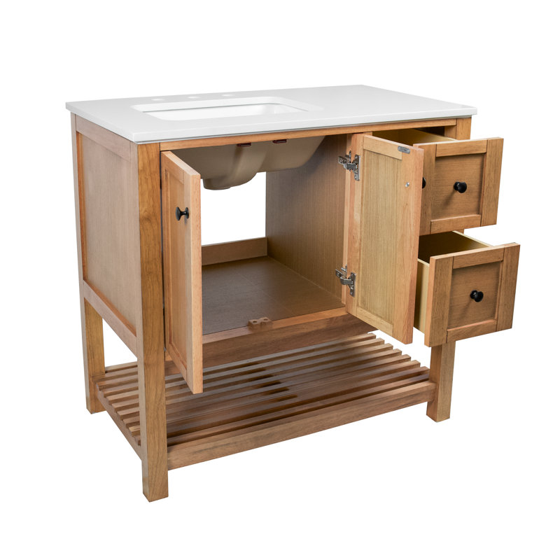 Binne 36'' Single Bathroom Vanity with Top, Engineered White, Blonde