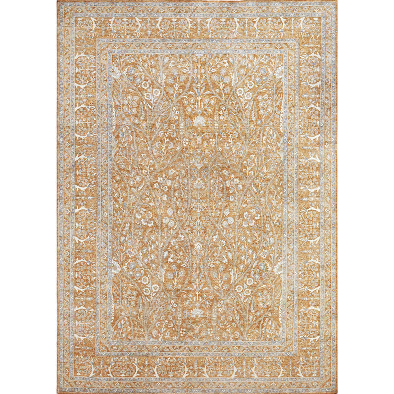 Hand Knotted Wool Area Rug in Rust, Rectangle 5' x 8'