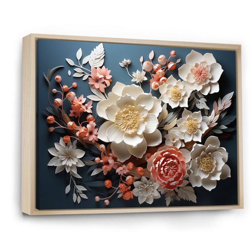 Art asiatique, fleurs éternelles I - impression, Cadre naturel flottant, H 12 po x l 20 po x P 1 po