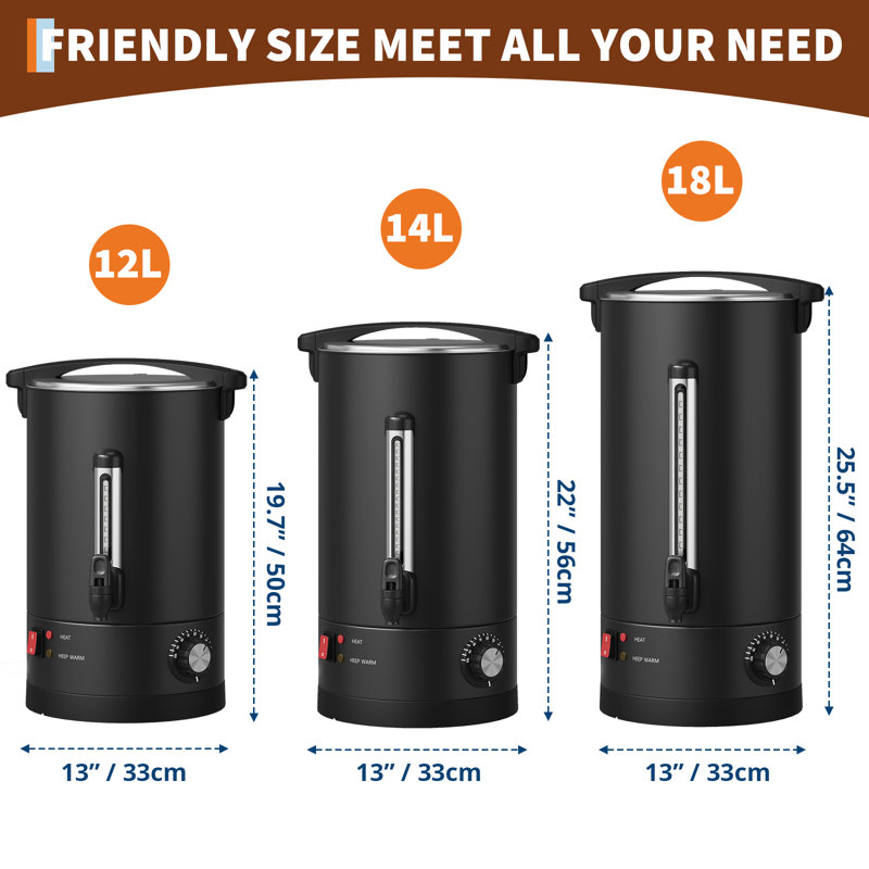 Commercial Coffee Urn Dispenser – 14L (100 Cup) Double Wall Stainless Steel, Fast Heating, Easy Clean Large Capacity for Catering, Buffet, Office